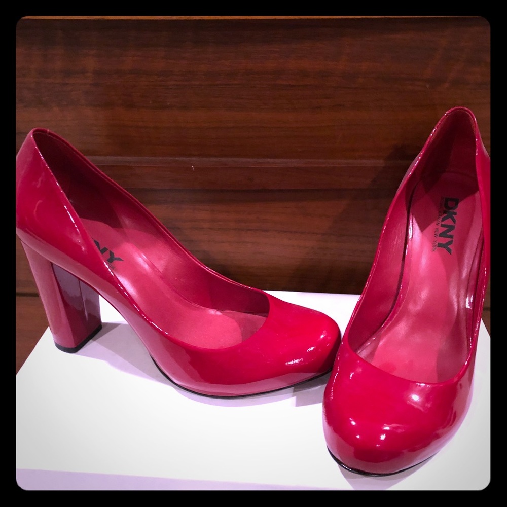 DKNY red patent leather pumps